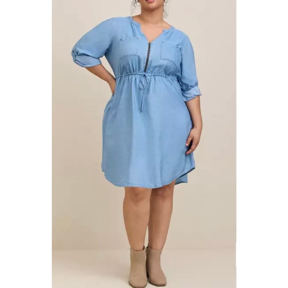 Torrid Green Blue Chambray Zip‑Front Shirt Dress – Size 1X (14–16) – NWT - Picture 6 of 7